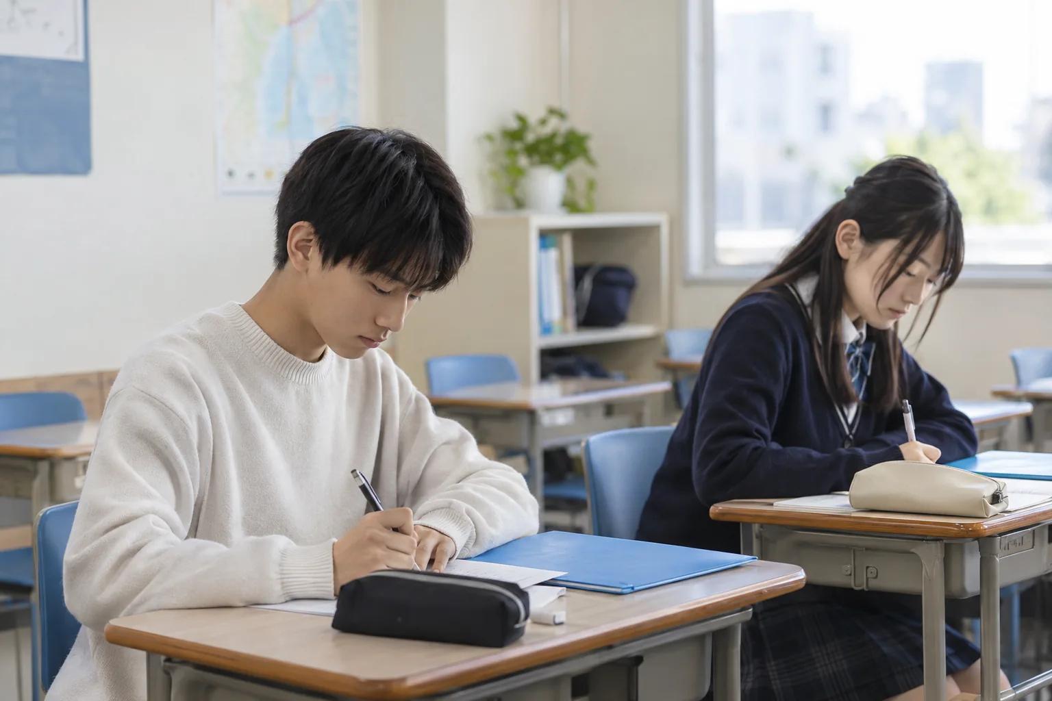時間を意識しながら、それぞれの課題に集中する中学生たち