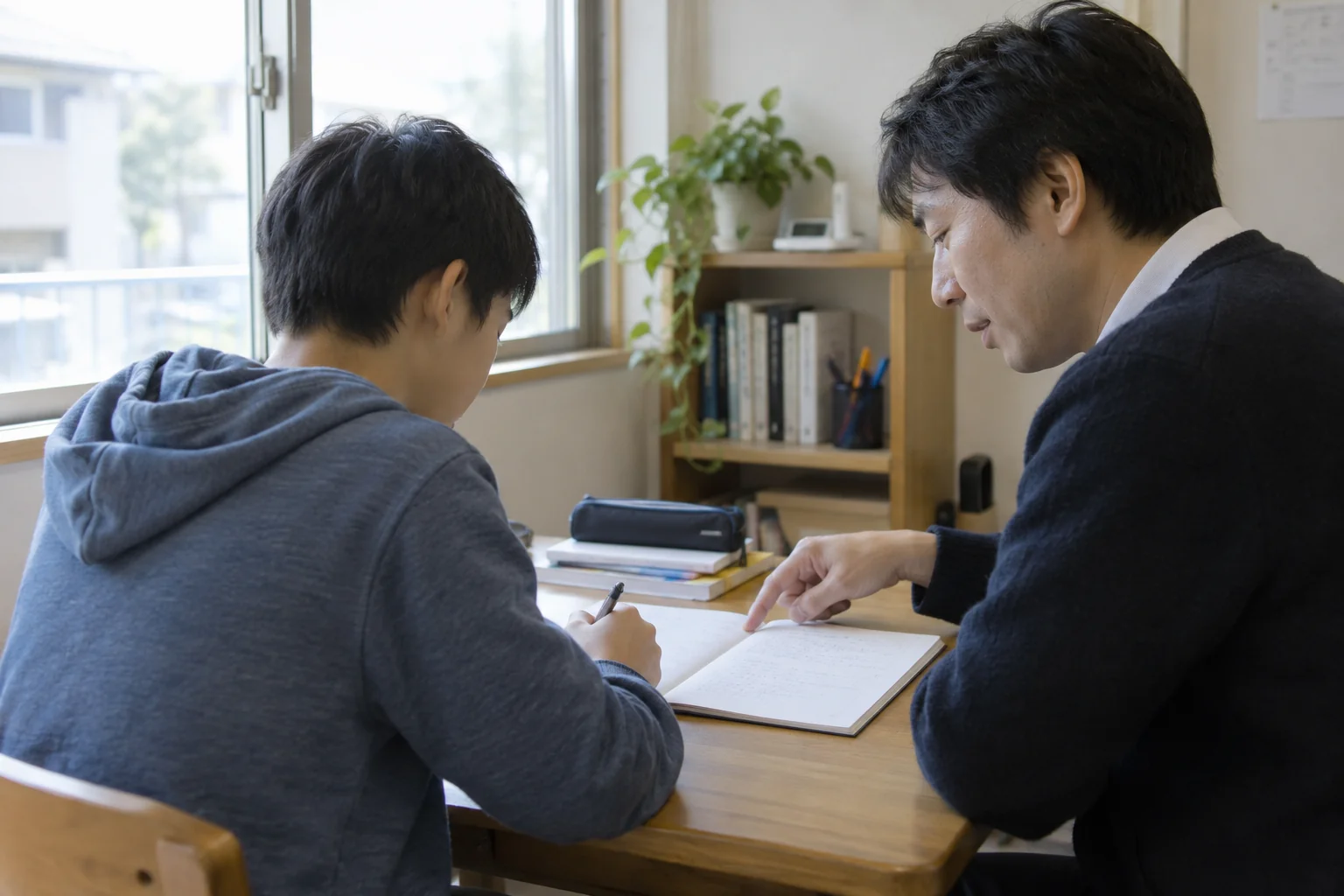 中学生が学ぶ様子（AI生成の学習イメージ）