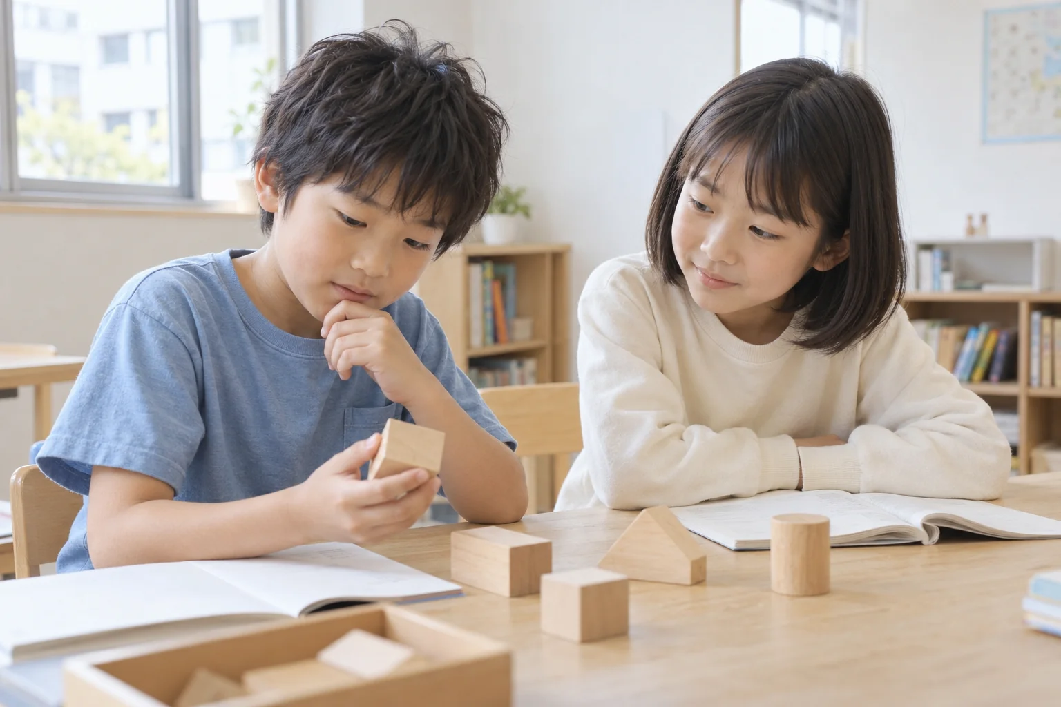 小学生が学ぶ様子（AI生成の学習イメージ）